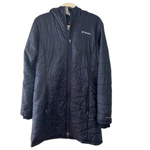 Columbia Omni Shield Long Jacket With Hood Navy Blue Sz Large